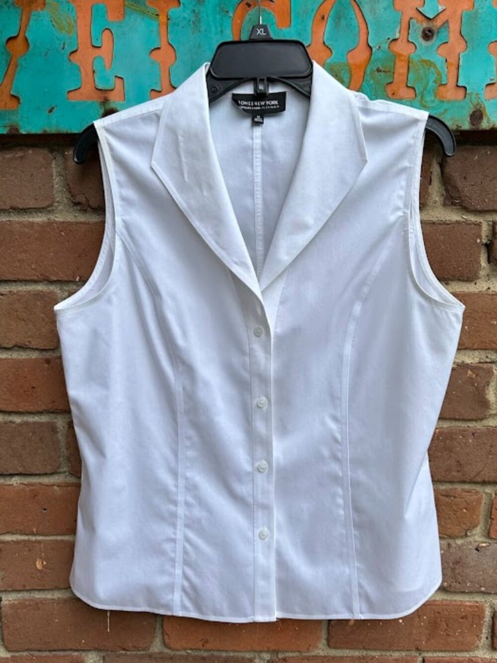 Jones New York White Cotton Sleeveless Button Front Blouse Size 12